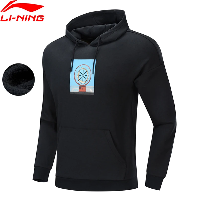 Li-Ning/мужская Трикотажная Толстовка с капюшоном серии Wade Po, зимний теплый спортивный свитер с подкладкой из флиса 72% хлопка 28% полиэстера AWDP583 MWW1617