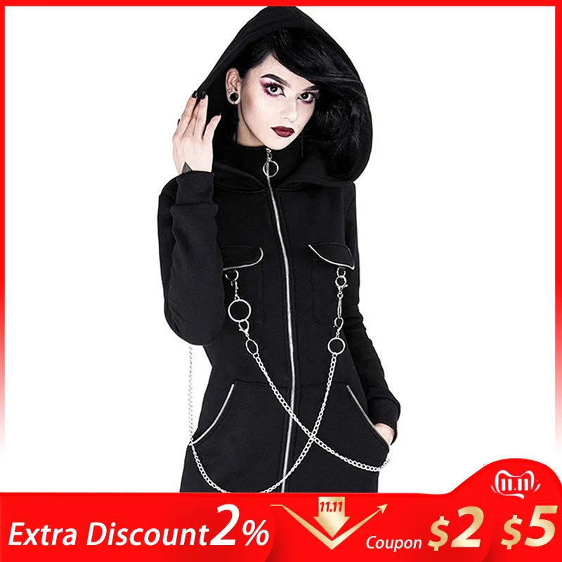 Rosetic на молнии с капюшоном длинным рукавом сумка хип хоп Bf темно черный высоким