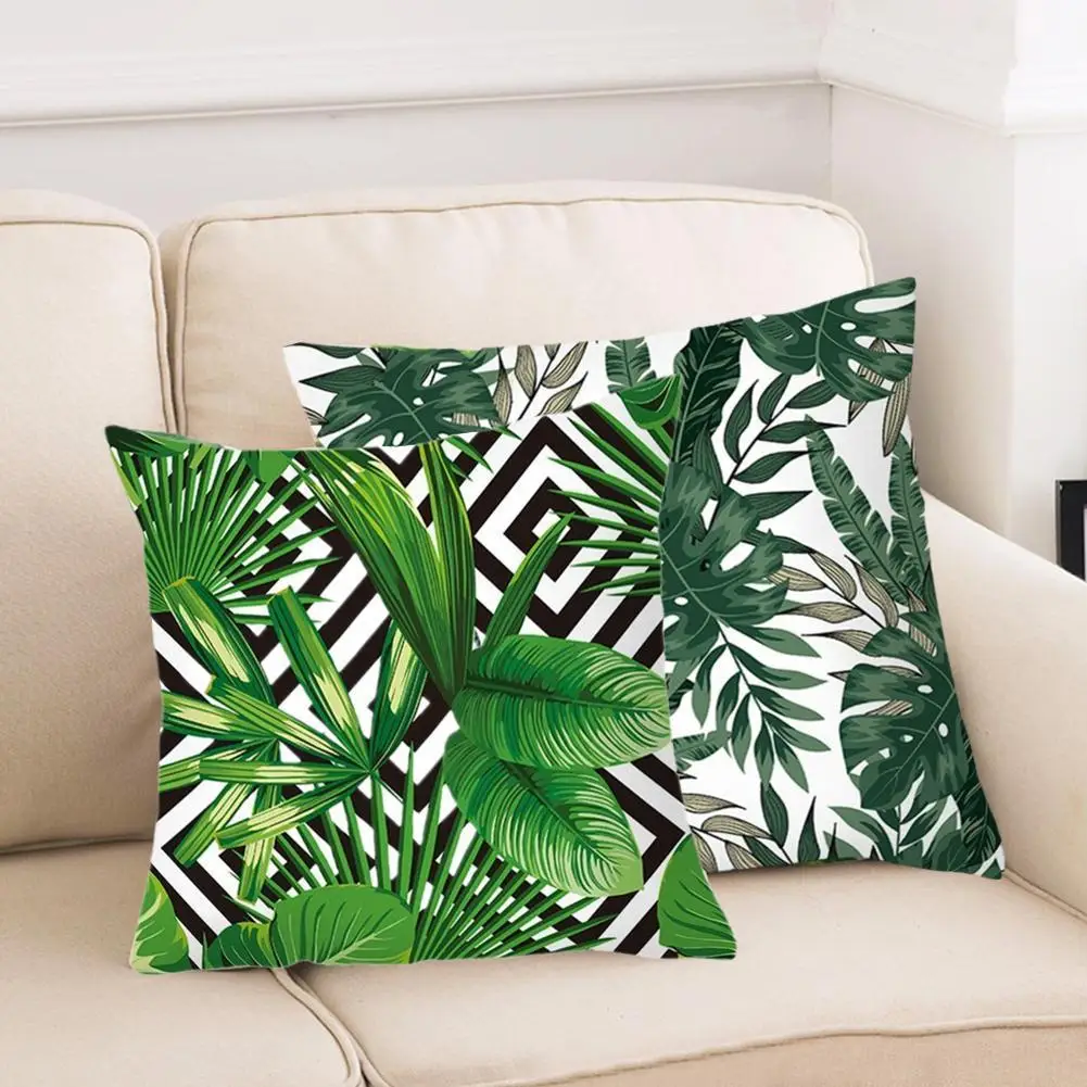 

45*45cm Summer Green Plants Hugging Pillow Case Watercolor Cushion Household Cover Items Sofa F8U2