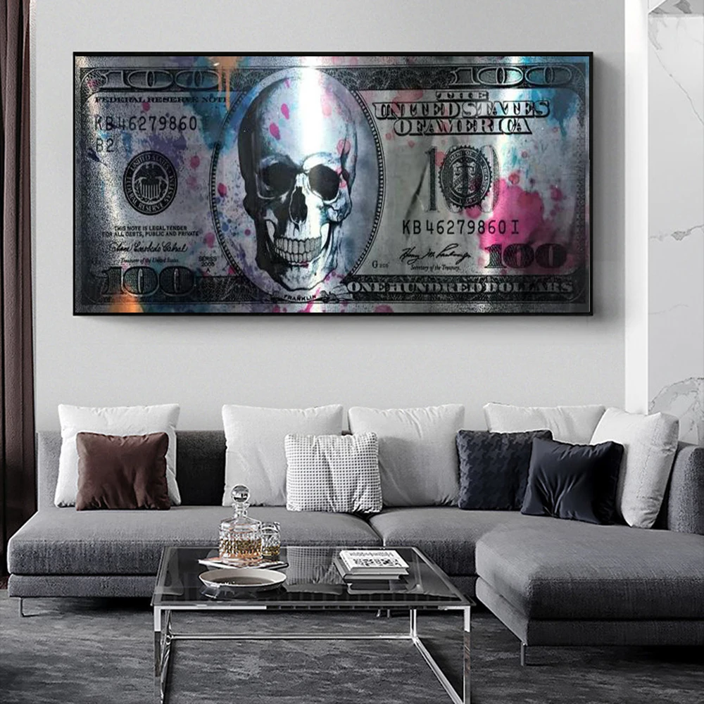 

Modern Art Dollar Skull Canvas Poster And Prints Creative Money 100 Dollars Picture Wall Decor Painting For Living Room decor