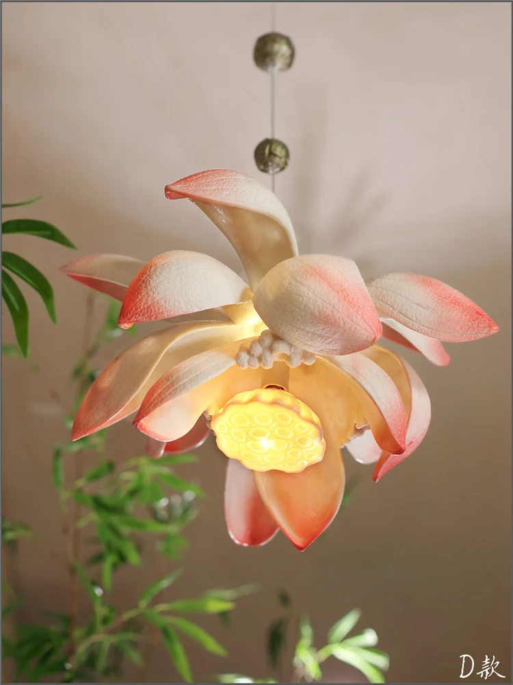 Розовая и синяя люстра в форме лотоса китайском стиле для спальни гостиной