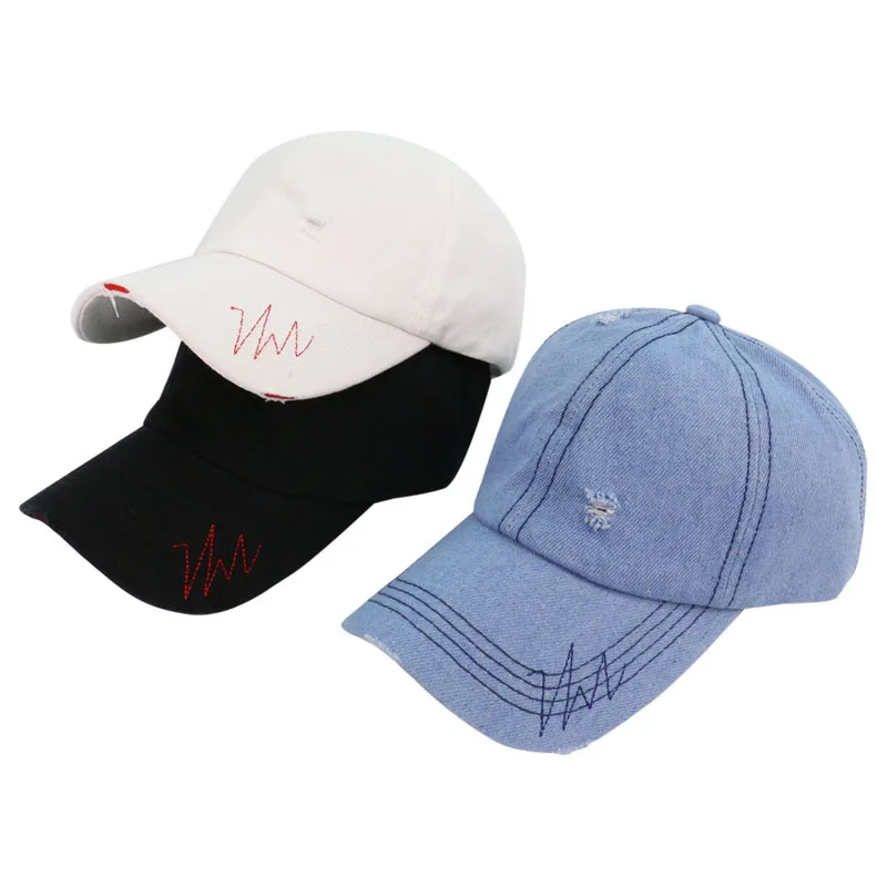 Solid Color Cowboy Baseball Cap Female Spring Summer Models Retro Washed Peaked Hole Old Personality Men 2020 | Аксессуары для