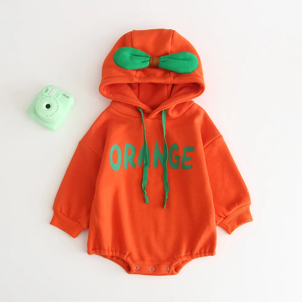 orange Осенний стильный Детский комбинезон с фруктами, милый персиковый комбинезон с капюшоном для альпинизма, одежда для близнецов - Цвет: orange