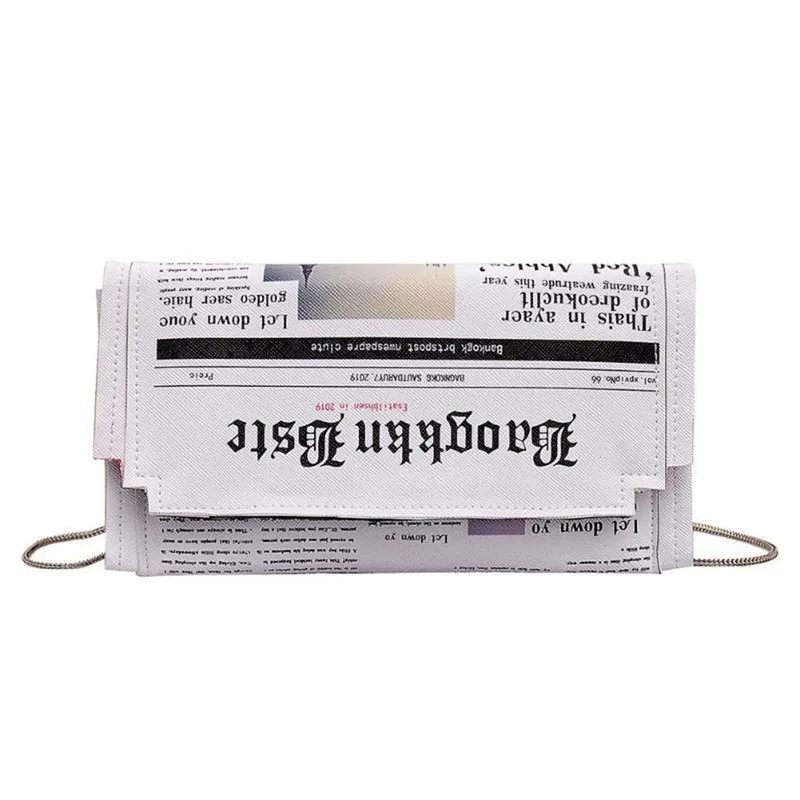SHUJIN Newspaper Print Design Women Casual Envelope Bag Day Clutches Chain Purse Crossbody Messenger Shoulder Handbag | Багаж и сумки