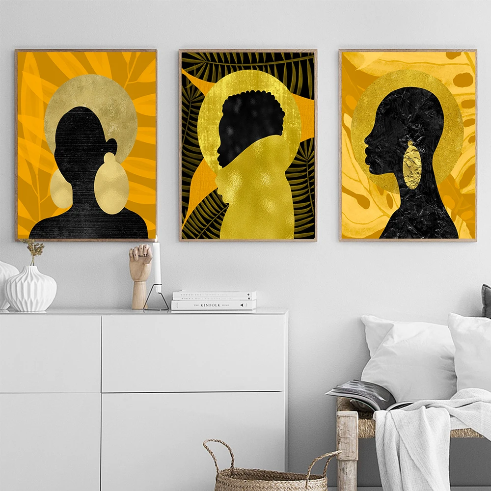 

Modern Abstract Black Gold Woman and Kid Canvas Painting Wall Art Nordic Posters and Prints Wall Pictures for Living Room Decor