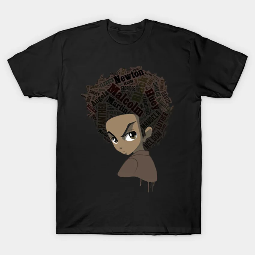 Huey Freeman-черный Мощность футболка с героями герои Райли huey boondocks Маркус Гарви freeman в