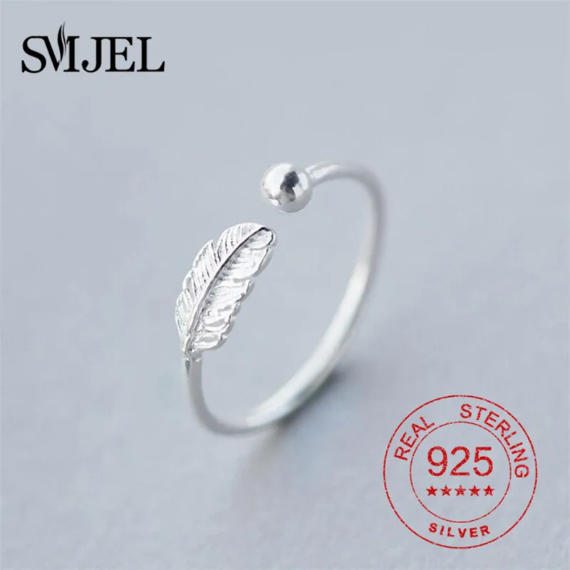 

Реальные 925 пробы серебряные кольца с перьями для Для женщин богемные листья Открытое кольцо Регулируемый Античная Совместные Кольца Anillos