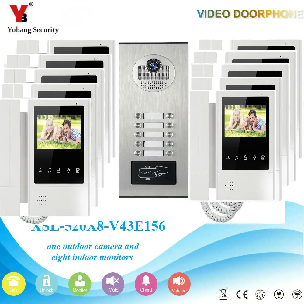 V43E1685301V10 SmartYIBA 4," Портативная Система домофона для квартиры с 6 до 12 пользователей RFID карта разблокировка ЖК-видео дверной звонок Дверной телефон - Цвет: V43E1685301V10