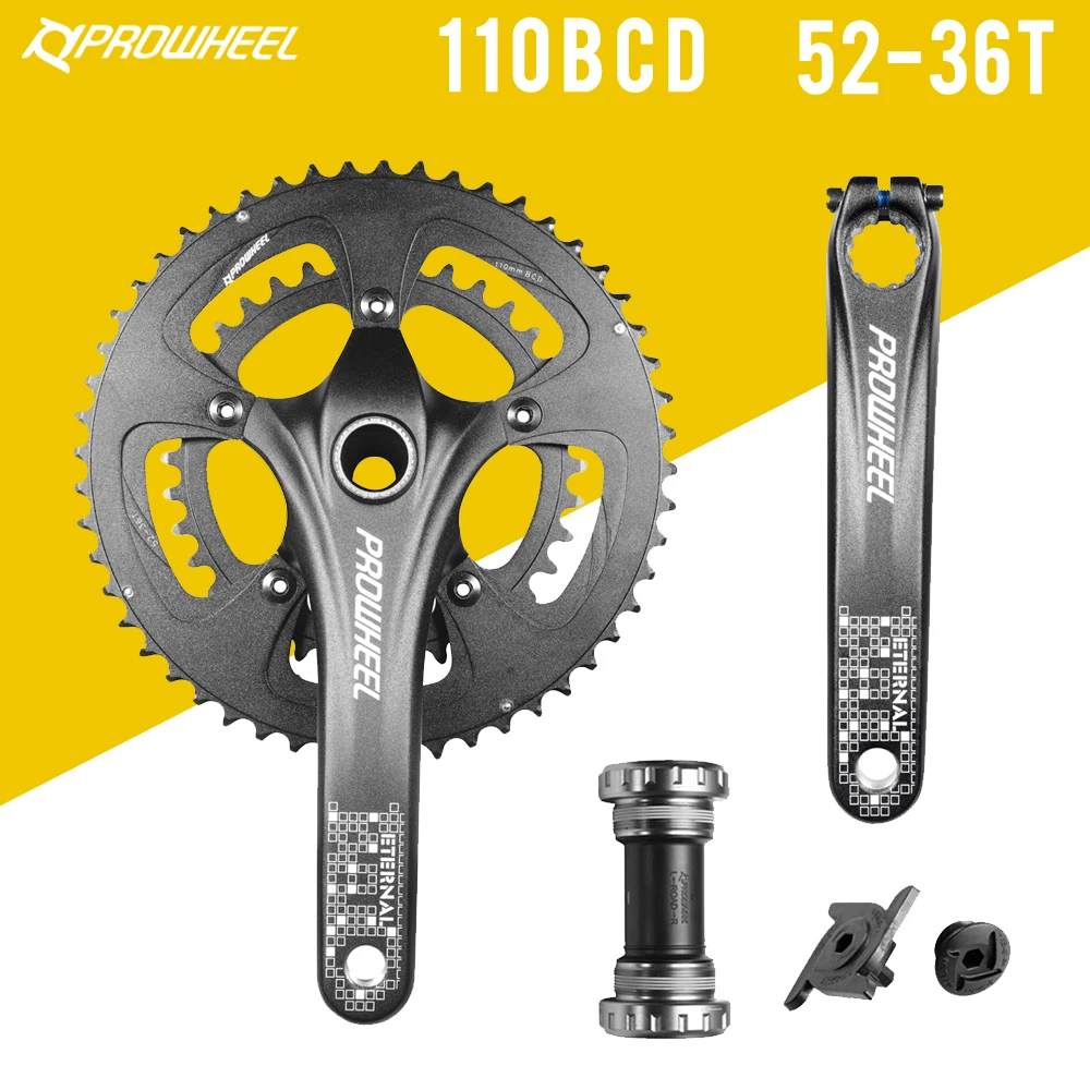 

Prowheel Road Bike 110BCD Crankset 11S/10S Double Chainrings Crank 52-36T chainring Come with BB Crank Length 170mm weight 900g