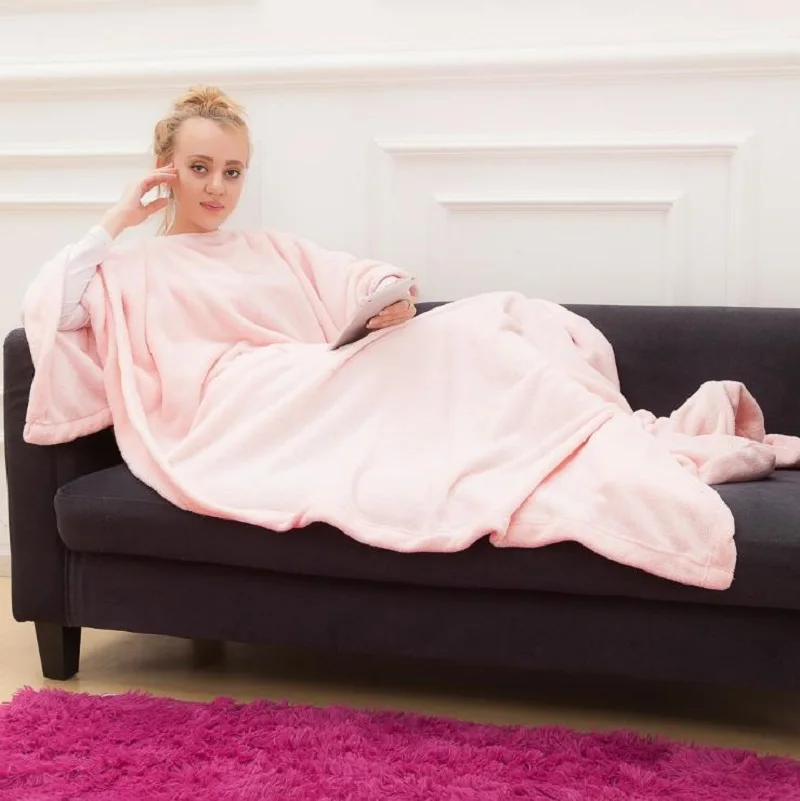 Зимнее одеяло с капюшоном и карманами теплая мягкая толстовка халат пуловер