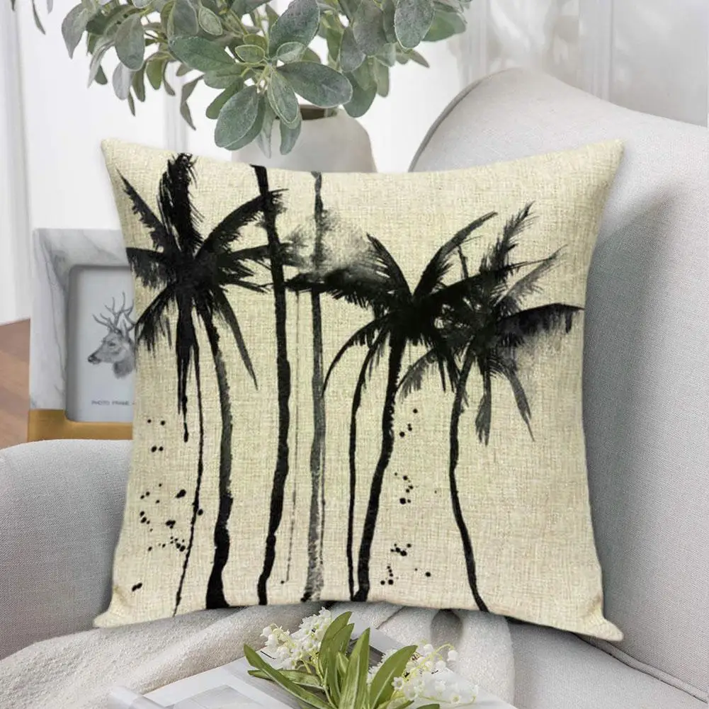 

Retro Simple Cushions Case Scandinavian Pine Tree Pillow Linen Lumbar Home Cushion Decorating Cover Leaf Black Covers Outdo L9D0