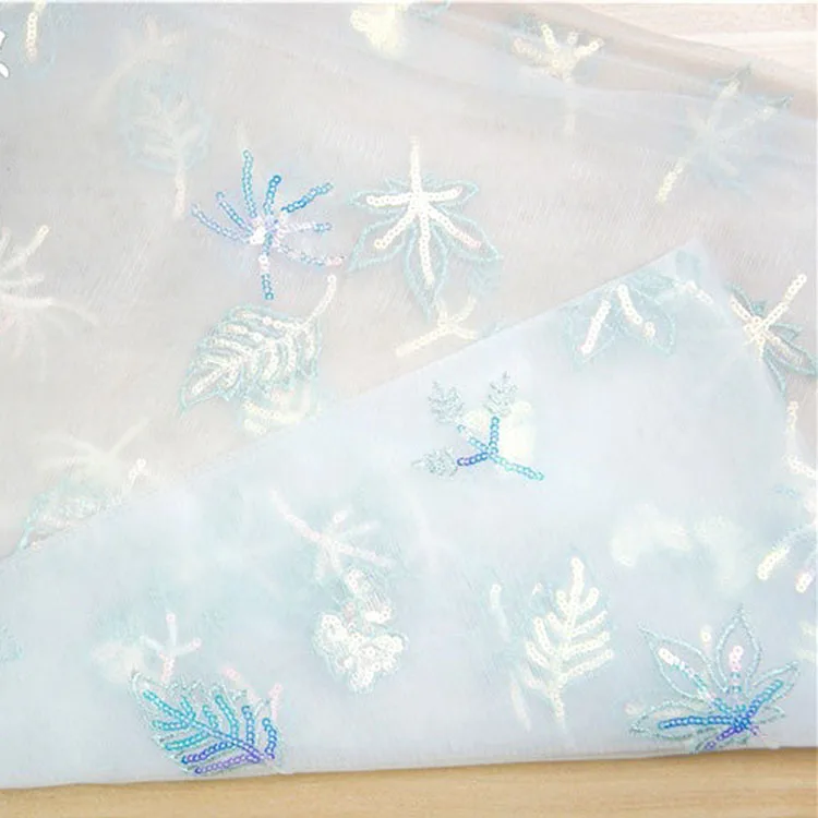 

New mesh gauze fabric nylon maple leaf bead embroidered lace fabric High-end fabric for women's and children's wear dress