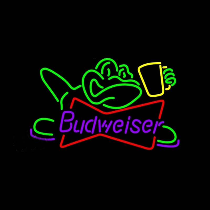 

Budweiser Frog Beer Glass Neon Sign Handmade Real Glass Tube Bar KTV Store Shop Home Gift Advertise Display Neon Signs 17"X14"