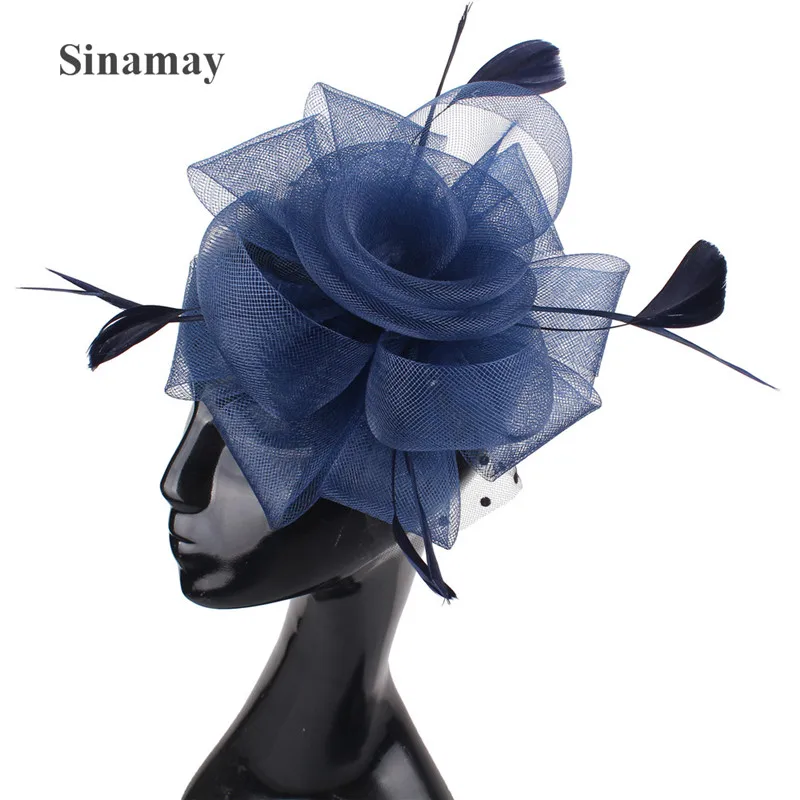 Женская заколка для волос Королевская Синяя из кринолина Свадебная и церковная