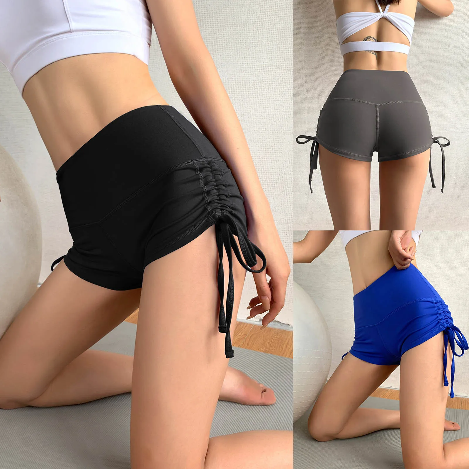 

Women Yoga Shorts Leggings Ladies Solid Drawnstring Decorated Breathable High Waist Yoga Sports Short Fitness Shorts A20
