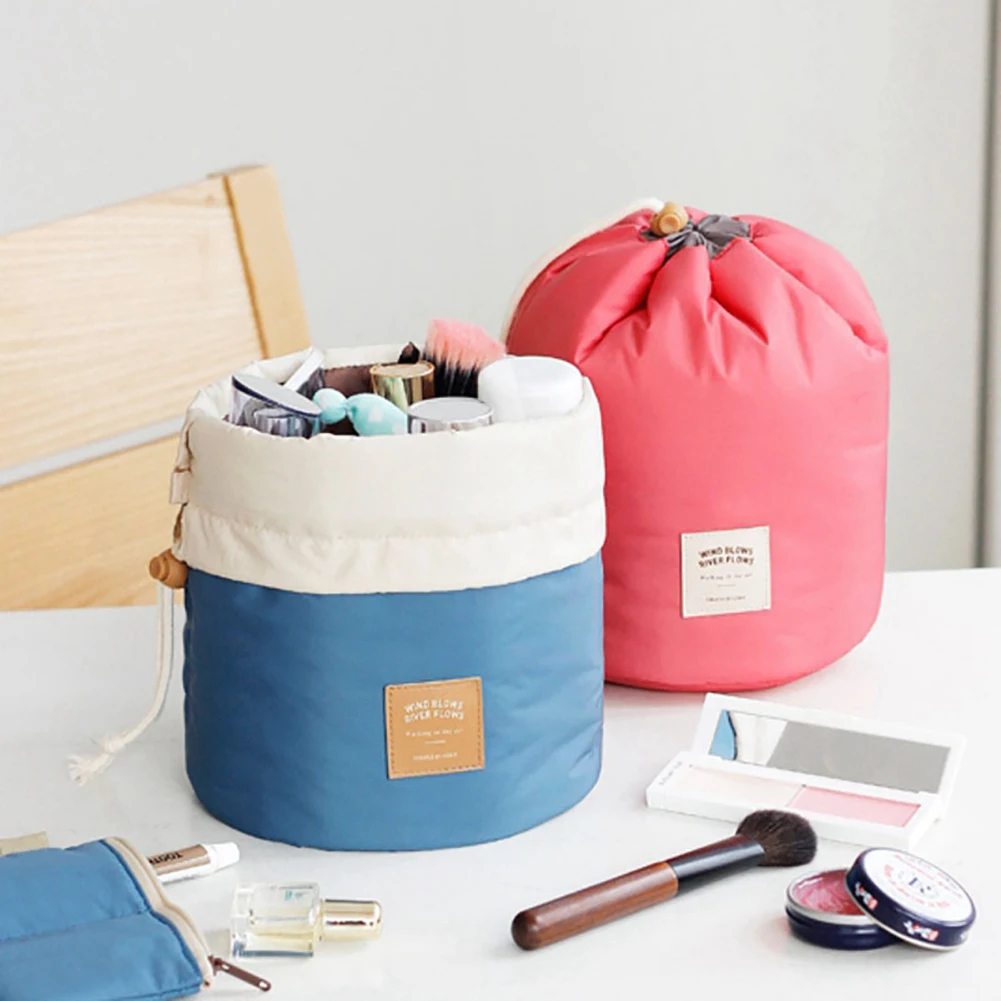 

Круглые водонепроницаемые дорожные сумки для макияжа, Женская многофункциональная сумка-ведро для туалетных принадлежностей, органайзер ...
