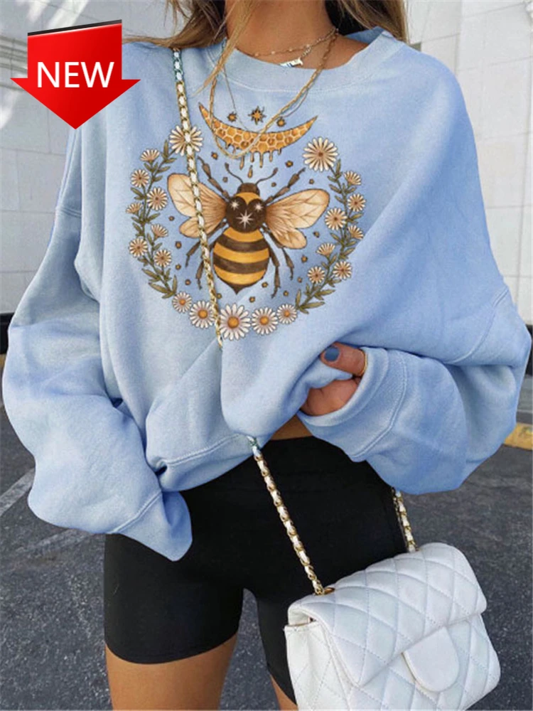 

Топ с принтом пчелы уличная одежда Повседневная Свободная Женская Толстовка Harajuku толстовки оверсайз симпатичный пуловер кавайная толстов...