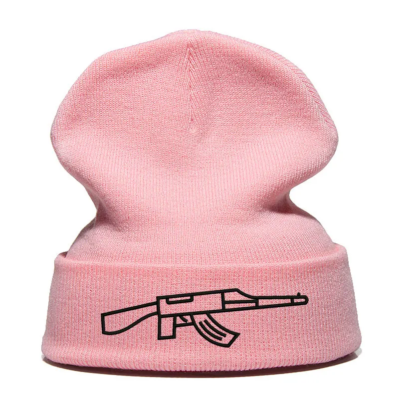 Beanie шляпа Skullie Кепки смутная зима вышивка в стиле панк Для мужчин Для женщин подростков уличных танцев забавные по заказу покупателя хип-хоп-автоматом AK - Цвет: Розовый