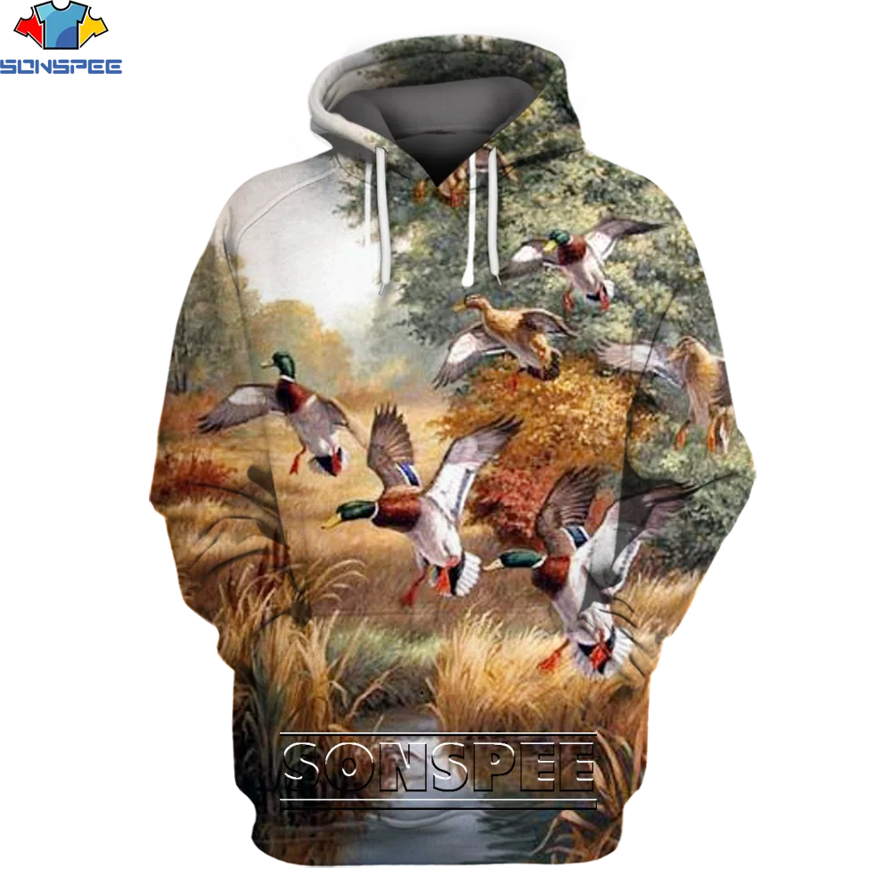 

SONSPEE Duck Hunting Animal Hunter Camo Tattoo Autumn Pullover Tracksuit Pullover Harajuku 3DPrint Men/Women Hoodies Streetwear