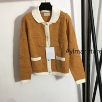 high quality 2021 autumn winter new womens three dimensional pattern contrast lapel long sleeve cardigan knitted coat sweater