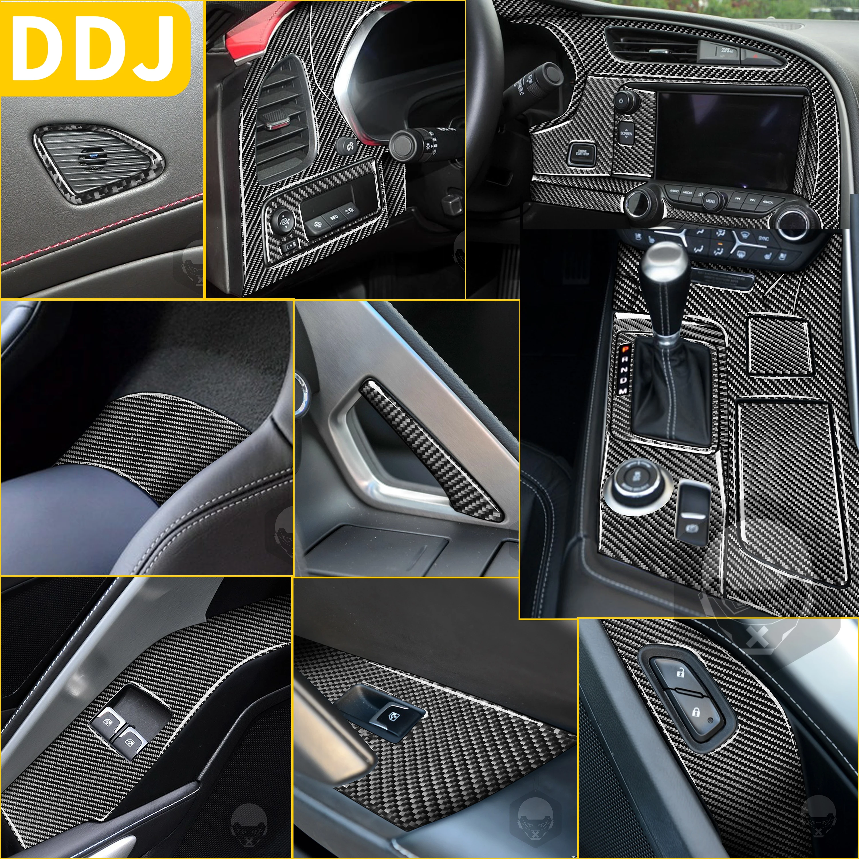 

For Chevrolet Corvette C7 2014-2019 Carbon Fiber Car Interior Accessories Cover Sticker Full Kit Black Red Available