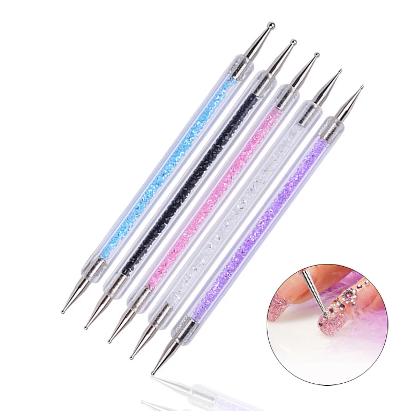 

Nail Art Dotting Pen Acrylic Handle Brush for Rhinestone Crystal Diamonds UV Gel Salon Decoration Double Manicure Tools 5Pcs/Set