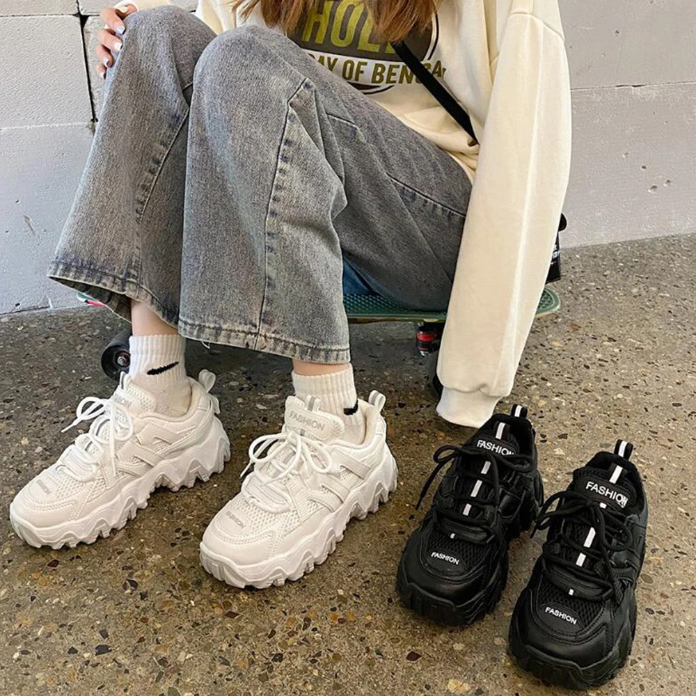 

Fashion Women Sneakers Thick Bottom Vulcanize Height Increasing Women Shoes Chunky Female Casual Shoes Zapatos de mujer ww54