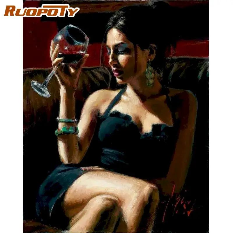 

RUOPOTY Painting By Numbers Kits For Adults Children Hand Painted Drinking Woman Figure Paint Kits 40x50cm Frame On Canvas Craft