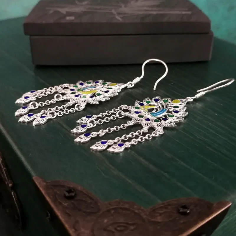 Женские серьги из серебра 999 пробы с эмалью | Украшения и аксессуары