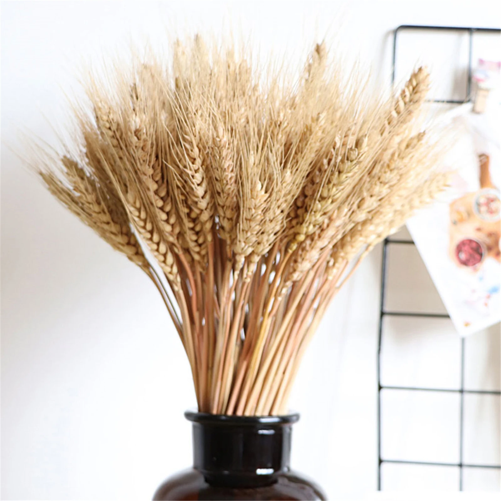 100ps Natural Wheat Ear Wheat Rice Ear Farmhouse Opening Barley Real Dried Flower Bouquet Pastoral Dry Branch Gift Wedding Decor