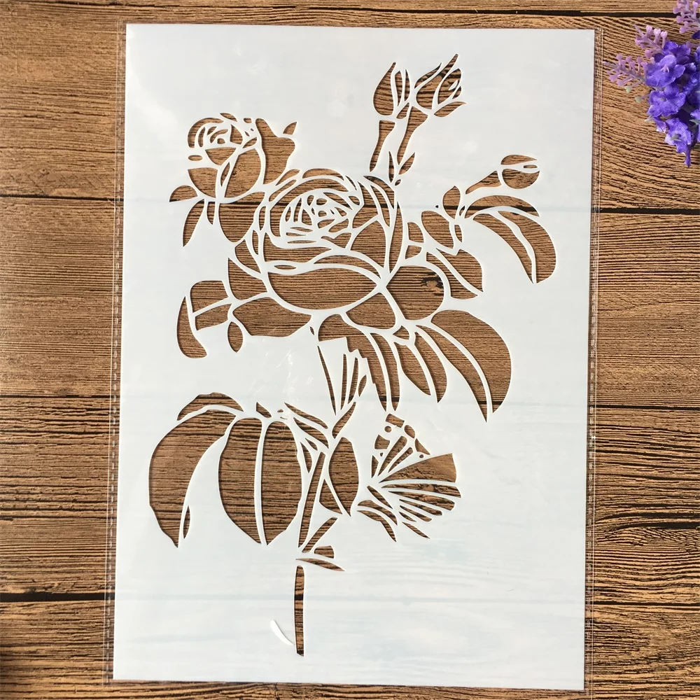 

1Pcs A4 Big Rose Flower DIY Layering Stencils Wall Painting Scrapbook Coloring Embossing Album Decorative Template