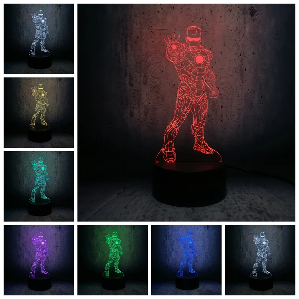 Новинка мультфильм Мстители Железный человек 3D настольная лампа настроение