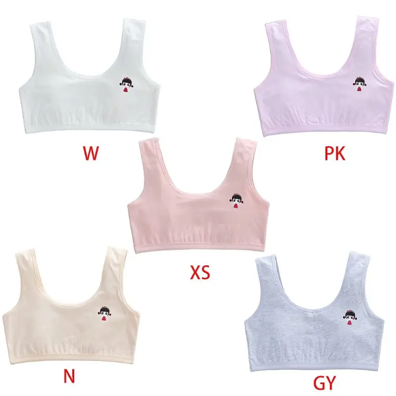 Puberty Girls Wide Strap Training Bra Double Layer Cartoon Underwear Crop Top X3UE