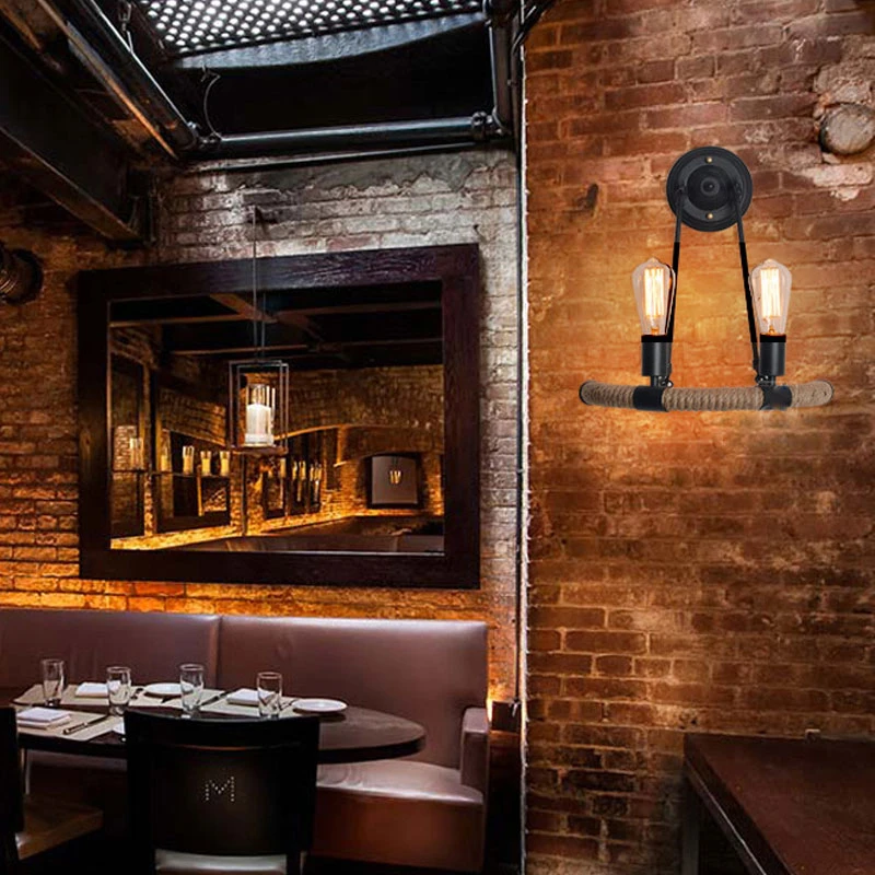 Ретро промышленный настенный светильник из пеньковой веревки Светильники для