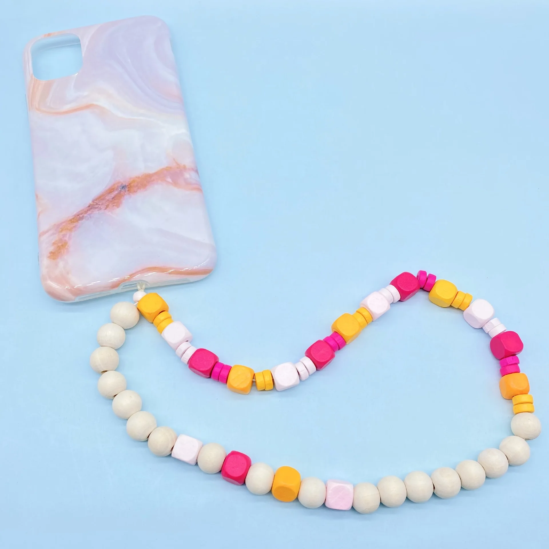 

Colorful Wooden Bead Mobile Phone Chain Lanyard Strap Beaded Link Chain Cord Rope Holder Accessories