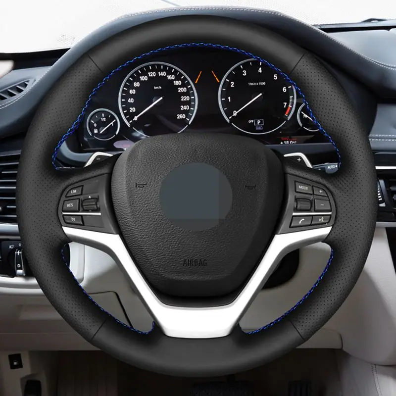 

Hand-Sewing Black Genuine Leather Car Steering Wheel Cover For BMW X5 F15 X6 F16 2013 - 2019