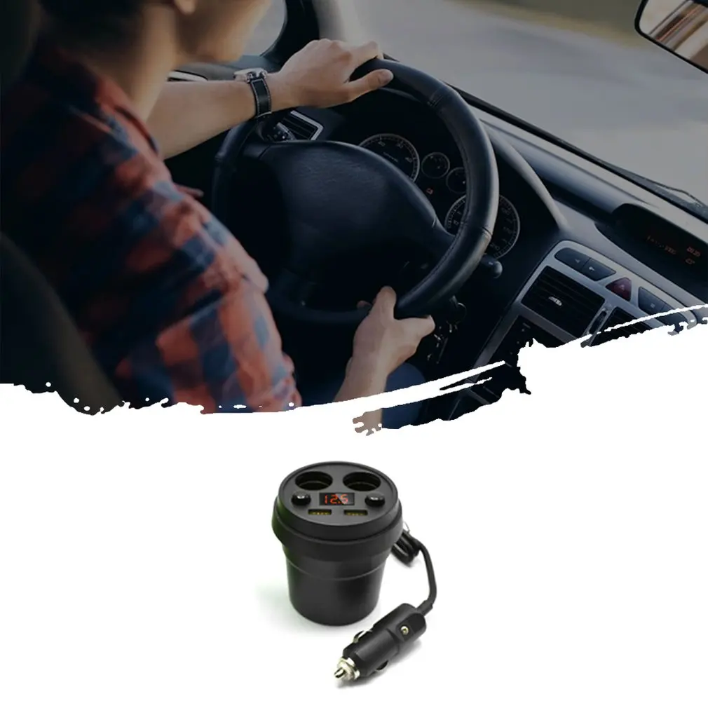 Car Cup Shape Cigarette Lighter Dual Usb Independent Switch Charger With Power Supply Voltage Display |