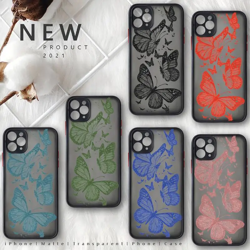 

Pretty butterfly luxury Phone Case for iphone 11 12 13 pro max mini 7 8 plus SE2020 X XS XR TPU Matte Transparent funda coque