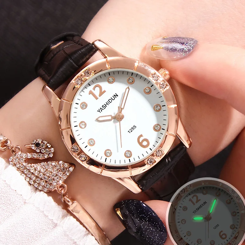 

Women's Watches with Diamond Vintage Fashion Watch for Women Round Dial Luminous Wristwatch Female Gifts часы женские наручные