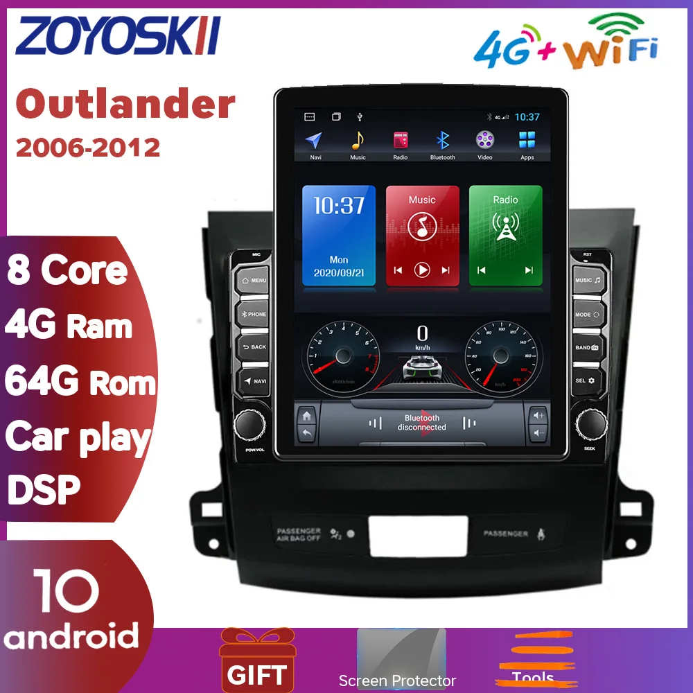 

ZOYOSKII Android 10 for Mitsubishi Outlander Vertical Tesla Screen Car GPS Multimedia Auto Radio Navigation Player 2006-2012