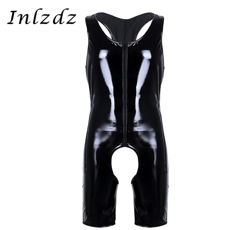 Мужское нижнее белье сексуальное боди Wetlook Блестящий Лакированная кожа с
