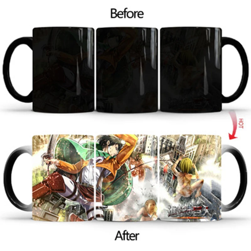 1Pcs New 350mL 6 Styles Attack on Titan Coffee Mug Cold Hot Heat Color Change Magic Tea Milk Cups Birthday Gifts for Friends | Дом и сад