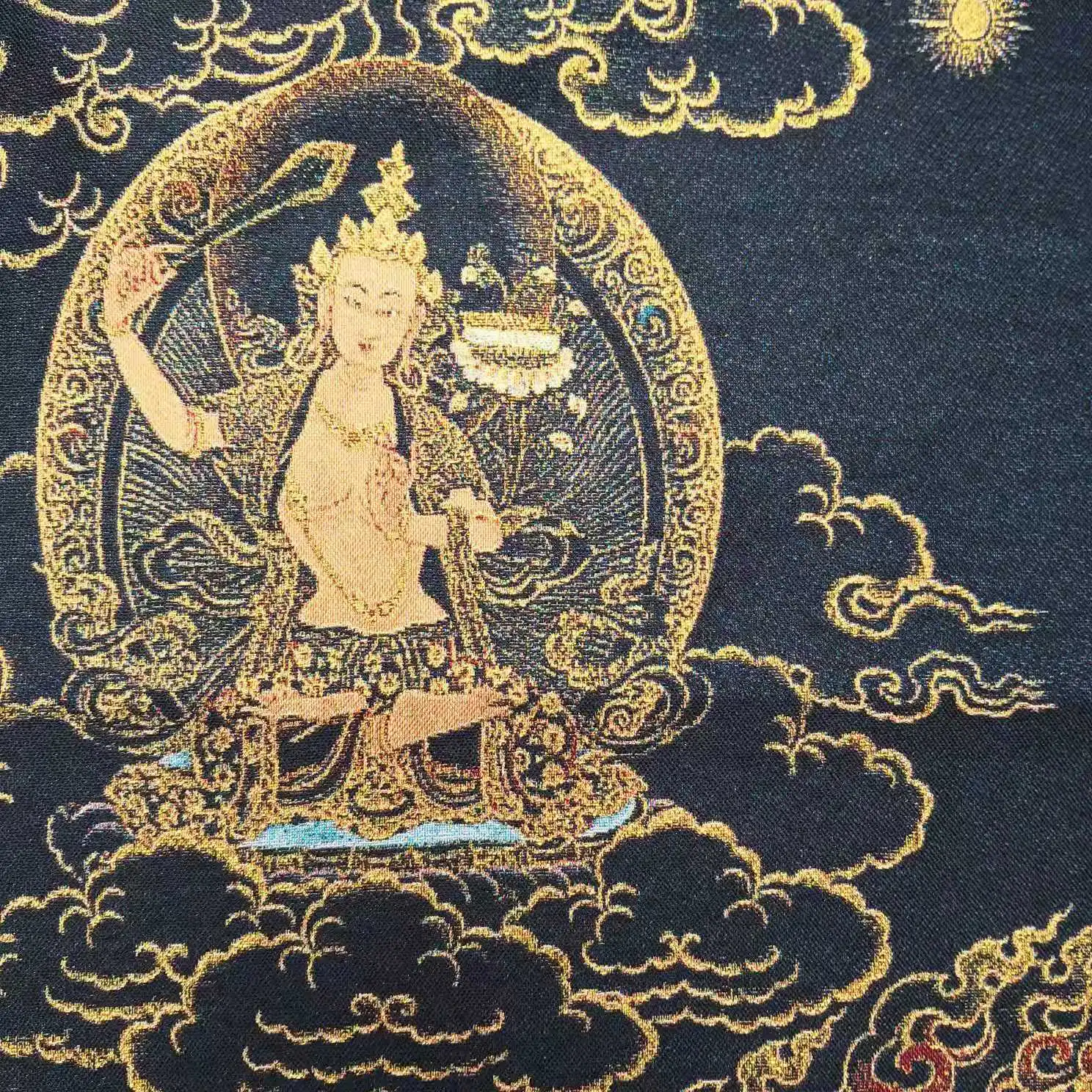 Античная коллекция Thangka Золотая проволока вышивка черный бриллиант Будда