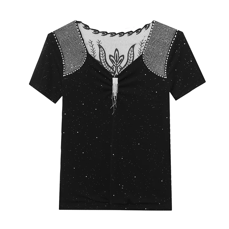 

M-3XL Short sleeve T shirt For Women 2021 Summer Korean fashion clothing Slim Mesh Tops Short sleeve Lace shirt