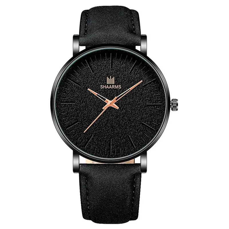 Black Rose Gold SHAARMS мужские простые часы из нержавеющей стали с кожаным ремешком кварцевые наручные часы мужские модные повседневные часы Montre Femme дропшиппинг - Цвет: Black Rose Gold