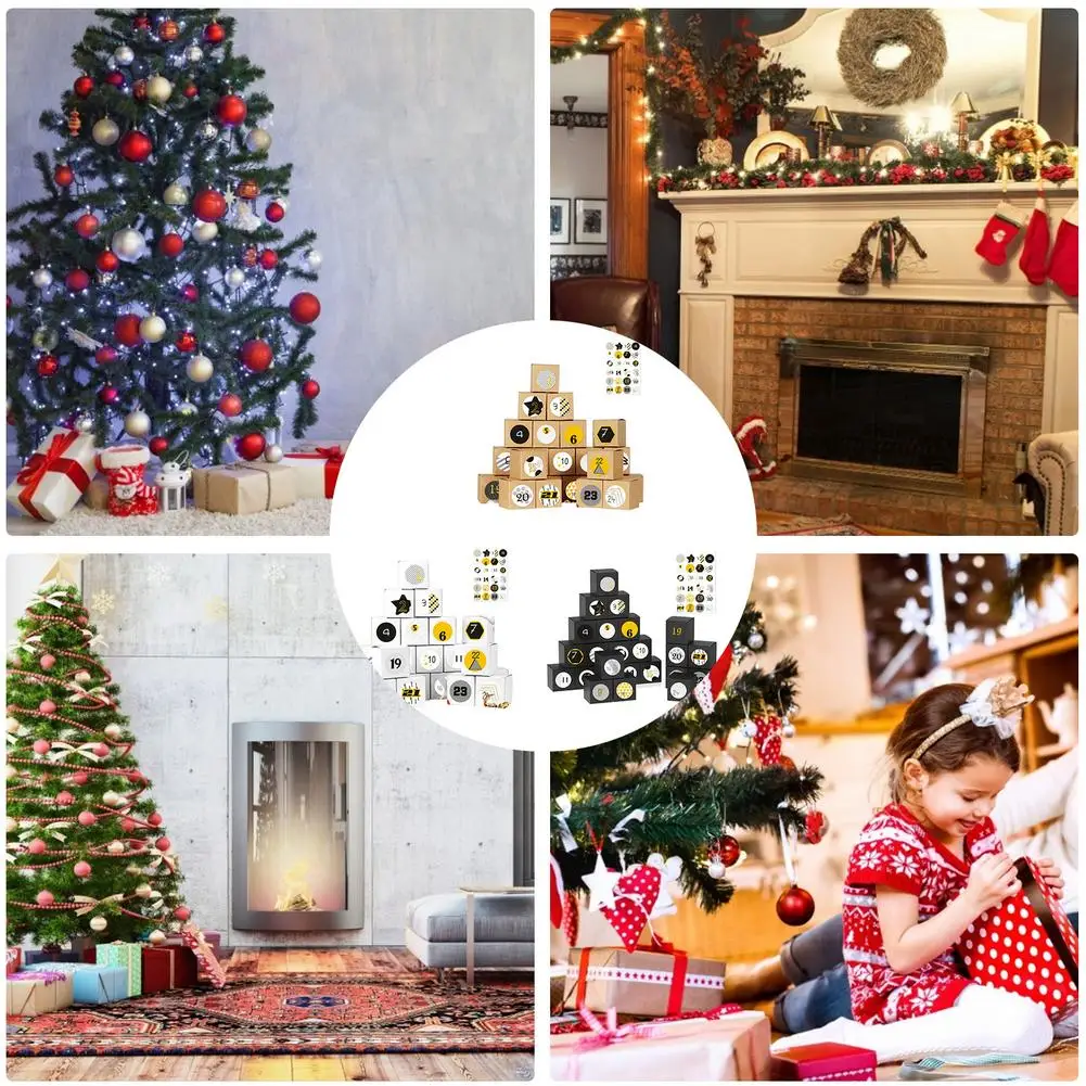 

Рождественский календарь, Подарочная коробка с 1-24 цифрами, наклейки, наклейки «сделай сам», Рождественский отсчет, календарь, коробка, упак...