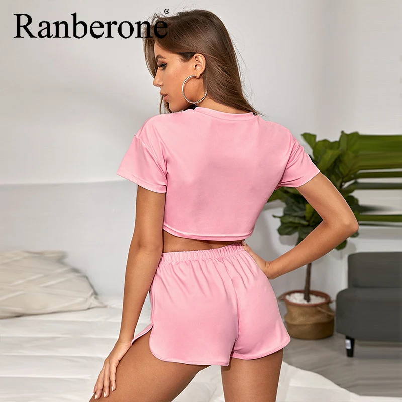 Tracksuit Women Sport Letter Print Short Tops Pink Shorts Set Women Tracksuit Active Sport Suit Female Yoga Suit Fitness