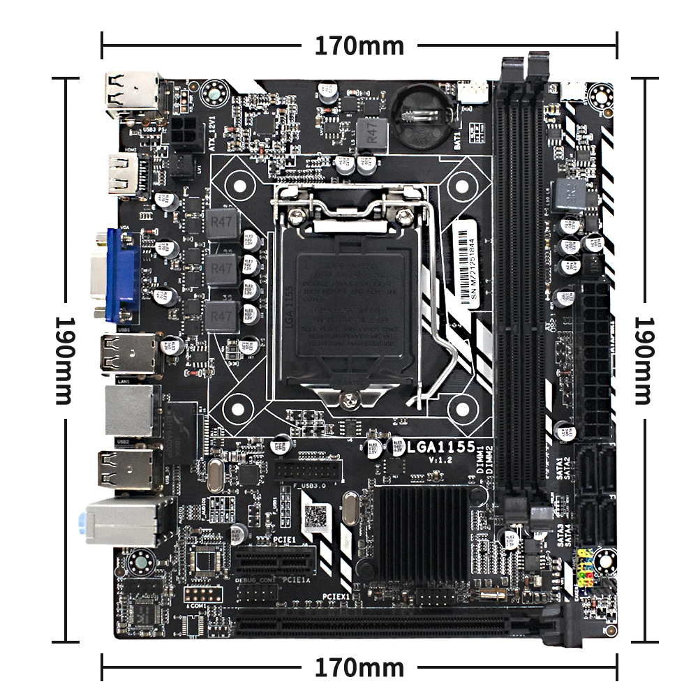 Материнская плата MUCAI H61 LGA 1155 комплект с процессором Intel Core i7 3770 и DDR3 8 Гб (2*4 Гб) 1600