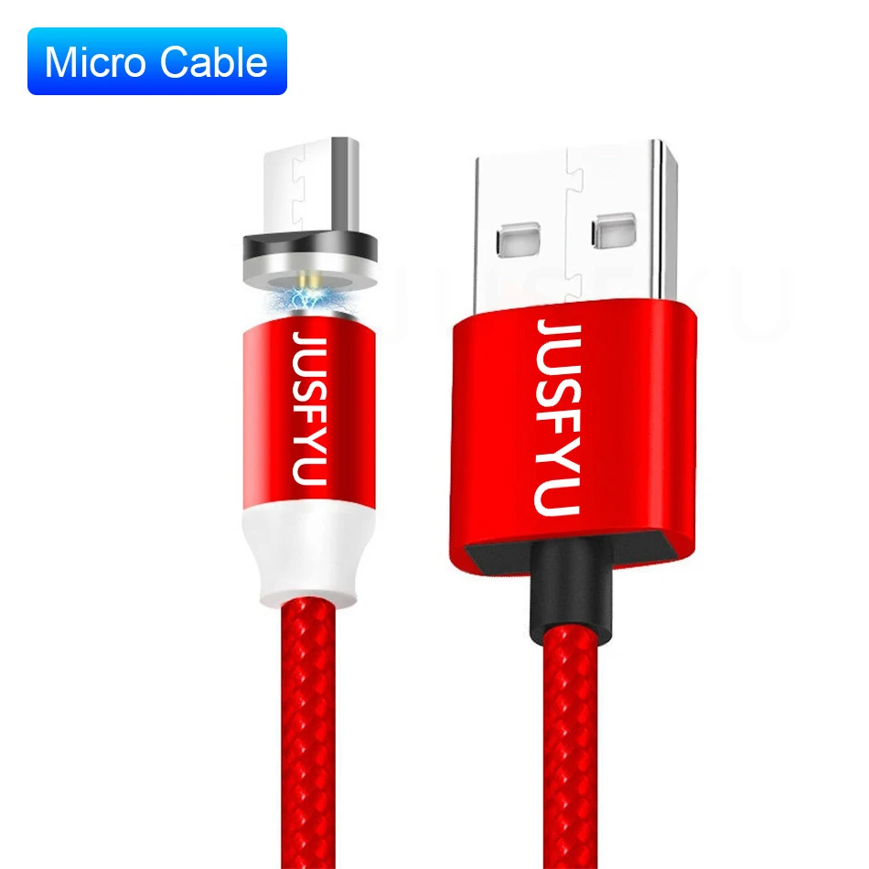 red For Micro 1 м Плетеный светодиодный кабель 2.4A Магнитный кабель usb type C кабель для зарядного устройства микро провод для быстрого заряда для iPhone X samsung S8 huawei Xiaomi - Тип штекера: red For Micro