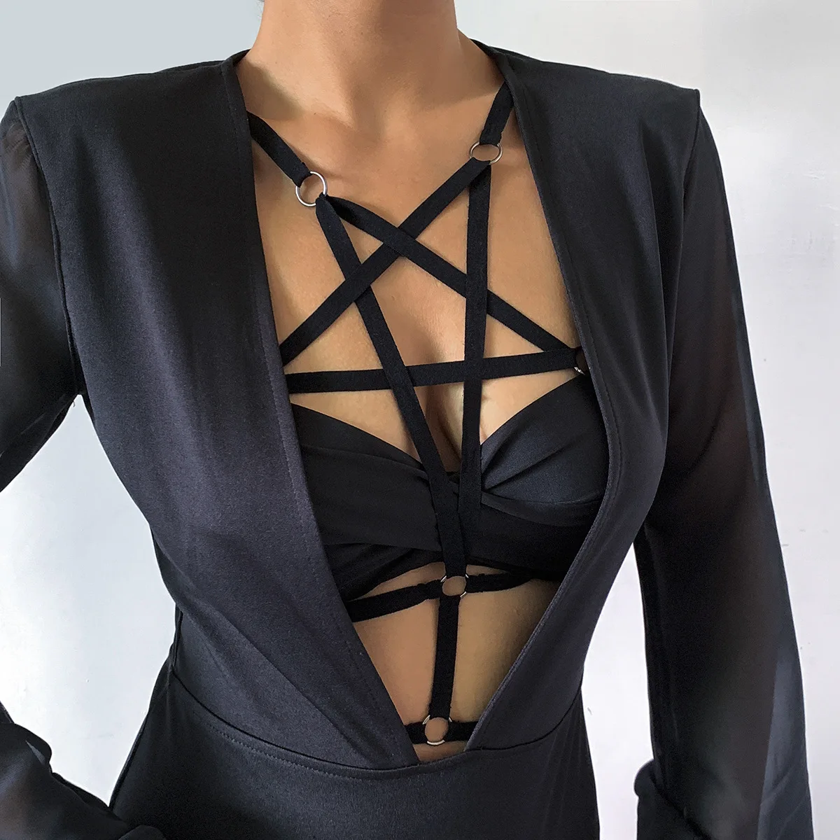 Бикини женское летнее в готическом стиле пикантный черный бандажный